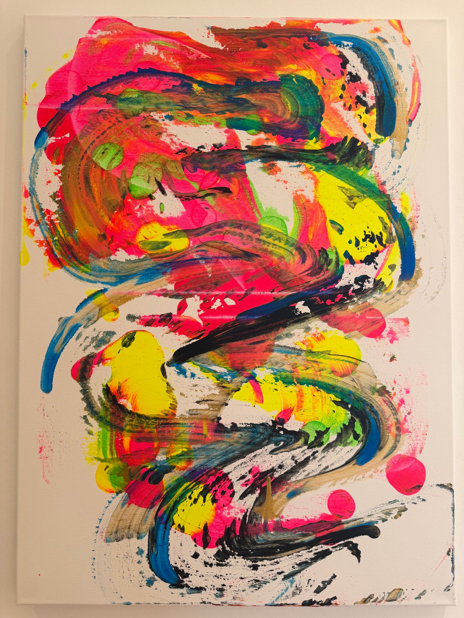 Collected Impulses invites the viewer to rediscover personal emotions, memories, and inner states through its layered forms and expressive use of color. With every glance, new details, movements, and interpretations emerge, creating a constantly evolving visual experience. The work reflects the accumulation of impressions, thoughts, and emotional fragments gathered throughout everyday life translated into texture, motion, and chromatic energy. Balancing raw expression with refined composition, the piece becomes a contemporary reflection on the intensity of human emotion and the constant flow of experiences and stimuli in the modern world.